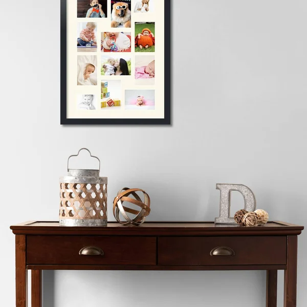 Collage Picture Frame - Satin Black Frame with 12 openings for 4x6 Photos with Brilliant White Mat. D3926EM465, ArtToFrames