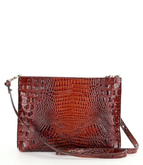 Brahmin Melbourne Collection Remy Crocodile-Embossed Leather Zip Top Crossbody Bag - Toasted