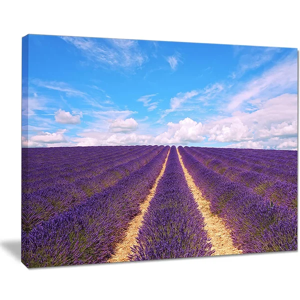 Design Art Blooming Lavender Flower Field - Oversized Landscape Wall Art Print - Blue - 60 in. Wide x 28 in. High