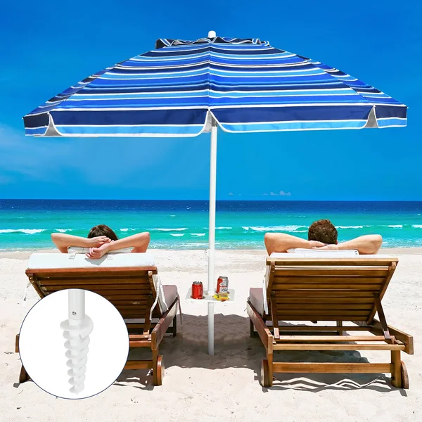 Costway 7.2 ft Portable Beach Umbrella Tilt Sand Anchor Cup Holder - Blue