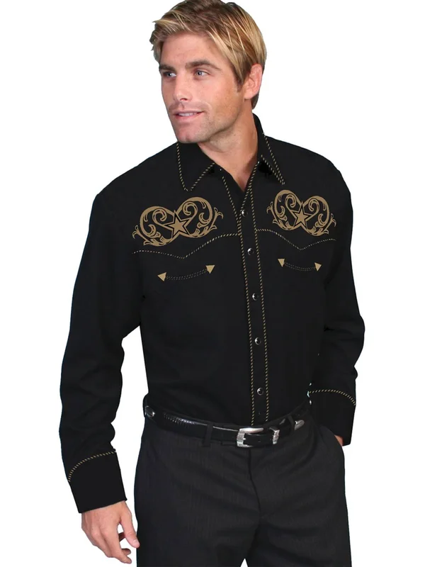Scully Embroidered Star Scroll Shirt, Black