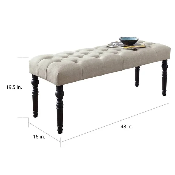 Copper Grove Sens Tufted Tan Fabric Dining Bench with Turned Legs - Grey