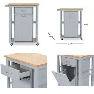Baxton Studio Yonkers Gray Kitchen Cart with Natural Wood Top
