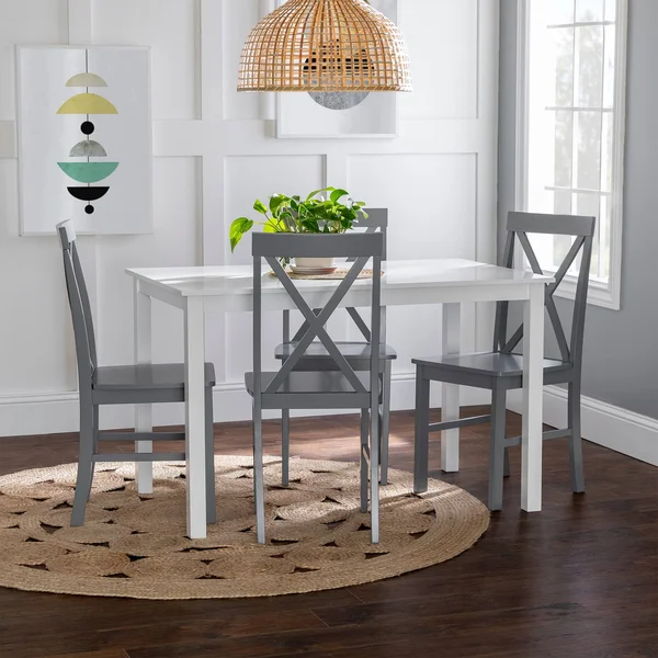 Porch & den 5-Piece Dining Set with X-Back Side Chairs - Grey - White
