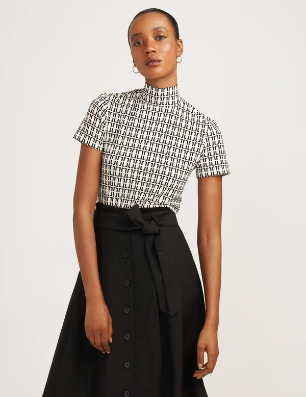 Anne Klein Printed Mock-Neck Top - Anne White/Anne Black