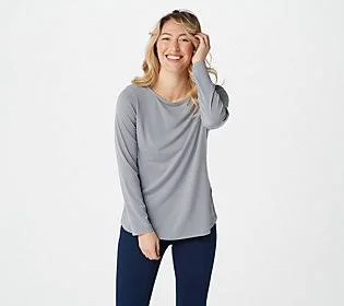 Susan Graver Modern Essentials Liquid Knit Bateau Neck Top - Size Small, Quiet Grey