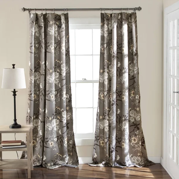 Lush Decor Botanical Garden Curtain Panel, Grey - 2 count