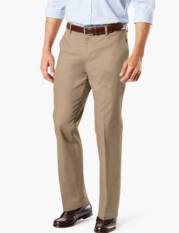 Dockers Men's Signature Lux Cotton Straight Fit Creased Stretch Khaki Pants - Timber Wolf