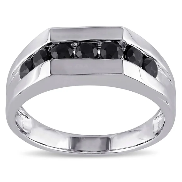 Miadora Sterling Silver Black Sapphire Men's Eternity Ring (Size: 12)