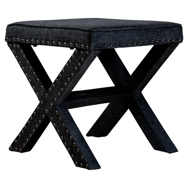 Furniture of America Kyon Transitional Linen X-Shaped Ottoman, Gray