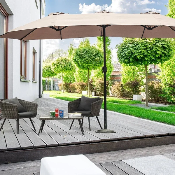 15& Double-Sided Outdoor Offset Patio Umbrella - Base Not Included - Burgundy