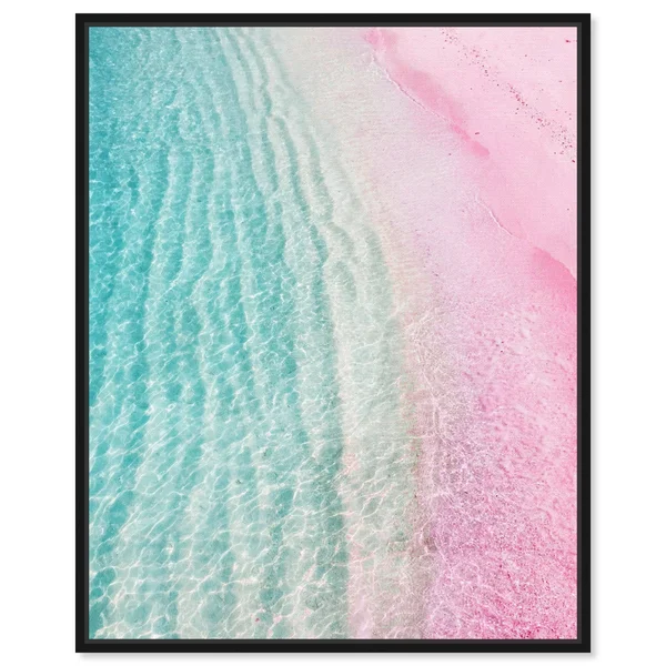 Oliver Gal 'Unicorn Beach' Nautical and Coastal Wall Art Framed Canvas Print Coastal - Pink - Blue - 24 x 30 - White