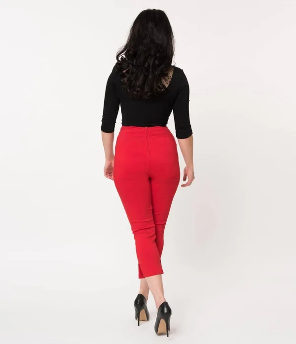 Unique Vintage Red High Waist Rachelle Capri Pants - Size M/6-8