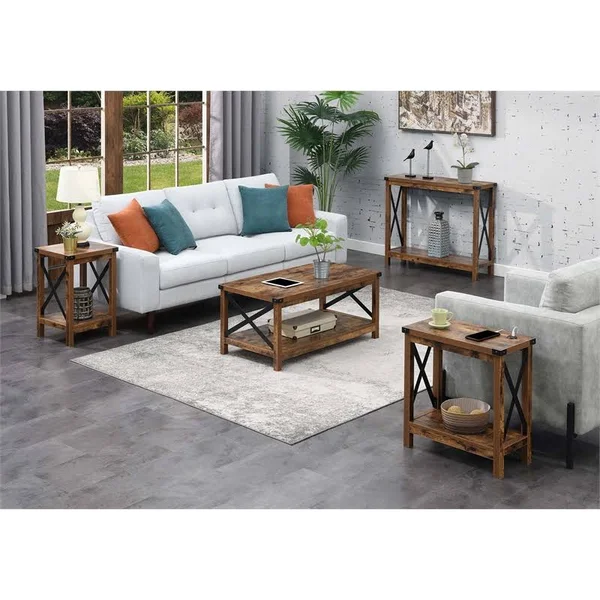 Pemberly Row Coffee Table in Nutmeg Wood Finish and Black Metal