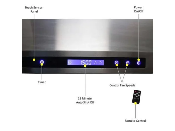 Awoco 36” Island Mount 43”h Stainless Steel Range Hood 4 Speeds - 6” Round Top Vent 900CFM 4 LED Lights & Remote Control (RH