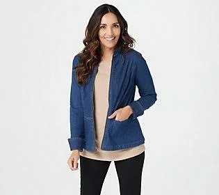 Denim & Co. Stretch Denim Long Sleeve Zip Front Jacket - Size X-Large, Medium Wash