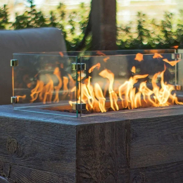 Top Fires Glass Wind Guard for Square, Round, and Rectangular Fire Pits, 44x22 x 44x22 x 8x22 - Square Glass Wind Guard