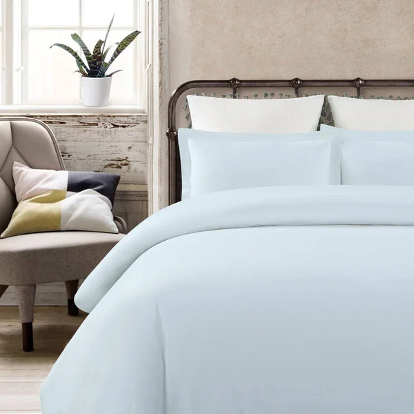 Echelon Home Vintage Washed Cotton Percale Duvet Cover Set - Full/Queen, Blue