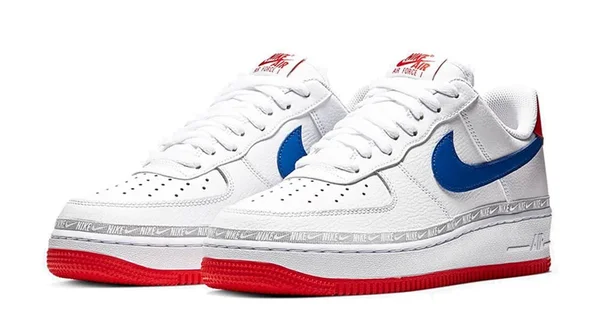 Nike Air Force 1 Low &Overbranding - White Red Blue& Sneakers/Shoes CD7339-100 (Size: US 6)