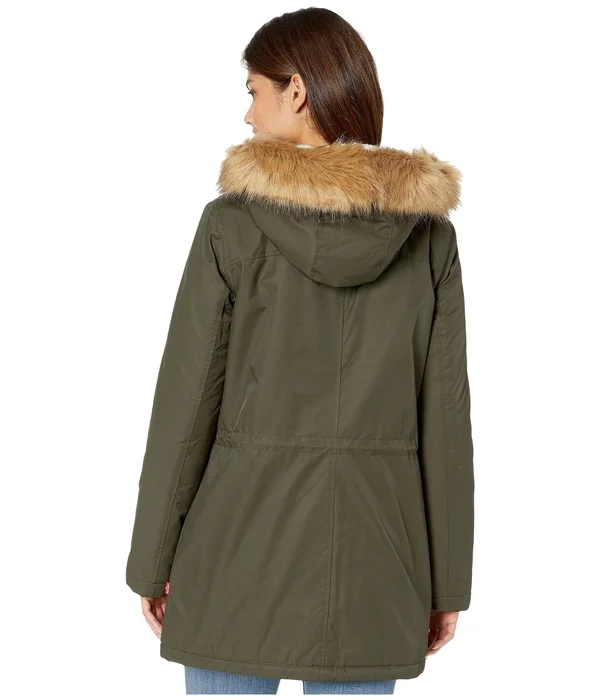 Levi&s Women's Hooded Fishtail Parka with Faux-Fur Trim - Army Green