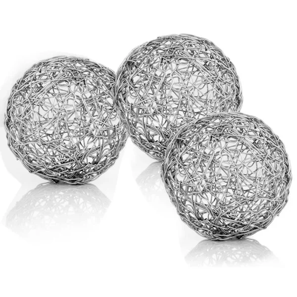 Wire Box of 3 Spheres Shiny Nickel 8x22 x 16.25x22 - Metal