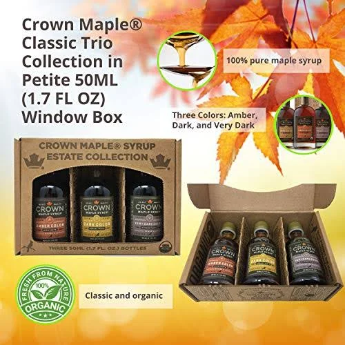 Crowne Maple Syrup Sampler - Classic Trio Maple Syrup Collection and Infused Maple Syrup Trio Bundle Maple Syrup Gift Set Mini M