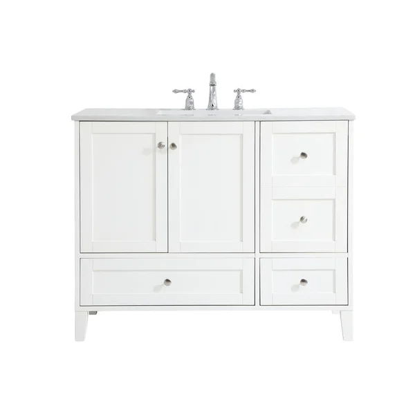 Elegant Furniture Timeless Home 42 in. W x 22 in. D x 34 in. H Single Bathroom Vanity in White with Calacatta Quartz