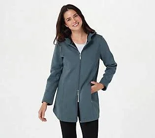 Denim & Co. Active Regular Fleece-Back Jersey Jacket - Size 1X, Dark Slate