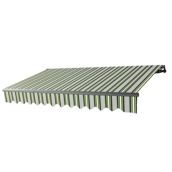 Aleko Abm12x10mstgr58-ap Motorized Retractable Black Frame Patio Awning 12 x 10 Feet - Multi-Striped Green