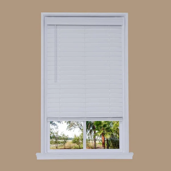 Allen + Roth 2.5-in Slat Width 51.5-in x 72-in Cordless White Faux Wood Room Darkening Horizontal Blinds, DFHSA5472-51.5