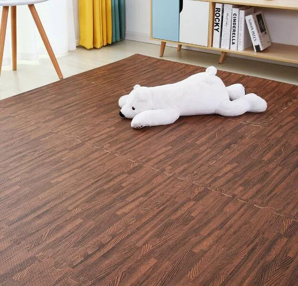 Wooden Puzzle Mat - Foam Soft Floor Interlocking Rug Living Room Gym Crawling Carpet