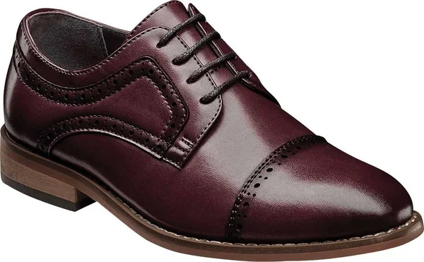 Boys& Stacy Adams Dickinson Perforated Cap Toe Oxford, Kids, Size: 11.5, Burgundy Leather