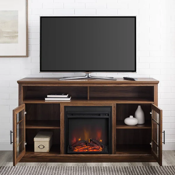 Copper Grove 58-Inch Glass Door Fireplace TV Console - Dark Walnut
