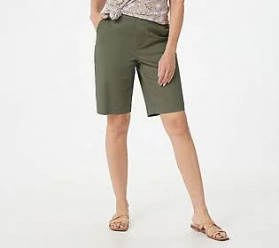 Denim & Co. Easywear Twill 4-PocketBermuda Shorts - Size Reg 4, Dark Olive