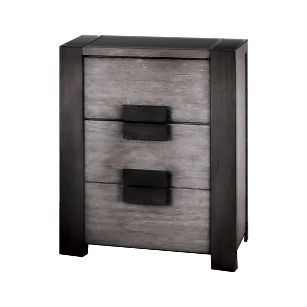 Benzara BM203140 Transitional Wooden Nightstand with 3 Drawers Storage Gray and Black