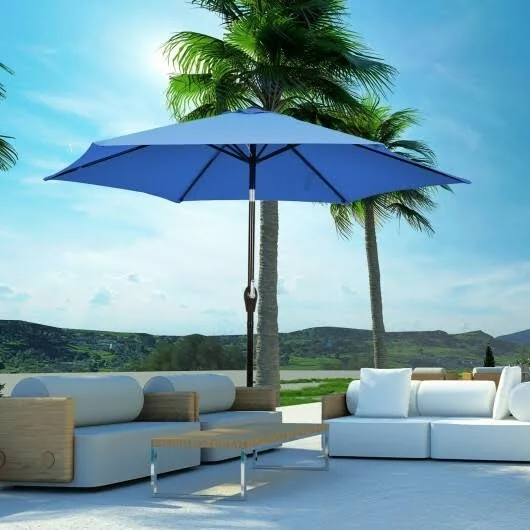 Goplus 9ft Outdoor Market Patio Table Umbrella Push Button Tilt Crank Lift Blue