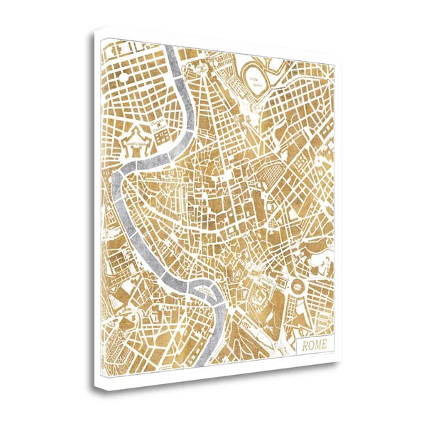 &Gilded Rome Map& Graphic Art Print on Canvas Tangletown Fine Art Size: 30x22 H x 30x22 W