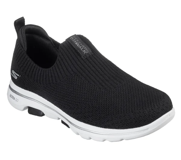 Skechers Women's GOwalk 5 Trendy Slip on Sneaker, Black/White