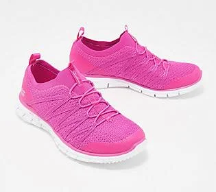 Skechers Stretch-knit Bungee Slip-On Sneakers - Glider Tuneful - Size 7-1/2 Wide, Fuchsia