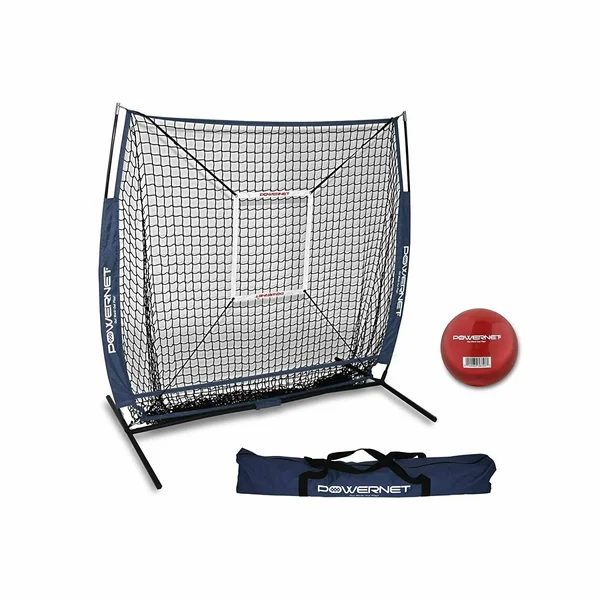 Powernet 5x5 Baseball Softball Practice Hitting Net Bundle (w/ Strike Zone + Training Ball) - Blue