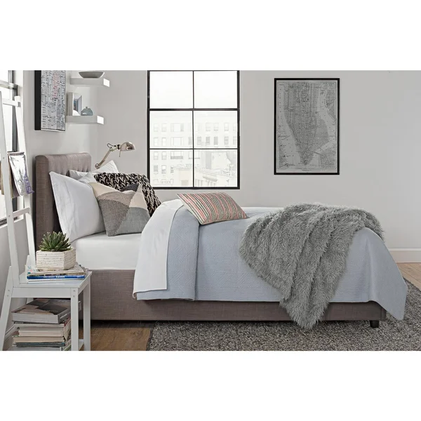 DHP Cambridge Linen Upholstered Storage Bed, Gray, Full