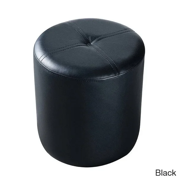 Porch & Den Lodo Wynkoop Round Upholstered Stool Ottoman - Black