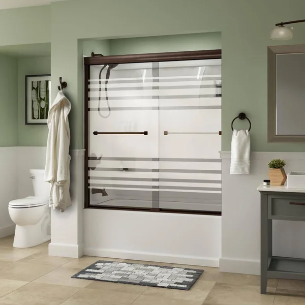 Delta Everly 60 in. x 58-1/8 in. Traditional Semi-Frameless Sliding Bathtub Door in Bronze and 1/4 in. (6mm) Transition Glass