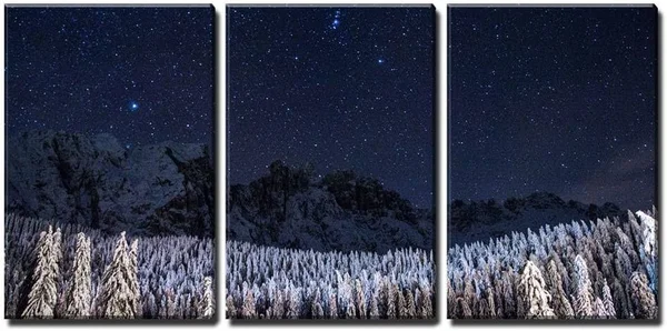 Wall26 - 3 Piece Canvas Wall Art - Winter Landscape - Trees and Mountains with Snow Under The Starry Sky - Modern Home Decor Str