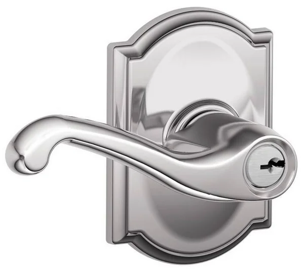 Schlage F51AFLA625CAM Flair Lever with Camelot Trim Keyed Entry Lock Finish: Bright Chrome