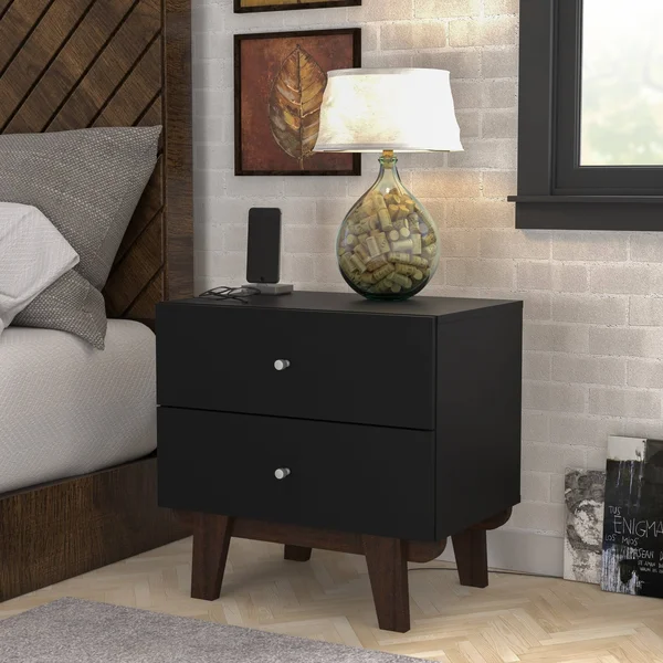 Living Essentials by Hillsdale Kincaid Wood 2 Drawer Nightstand - Matte Black/Weathered Walnut - 2-Drawer