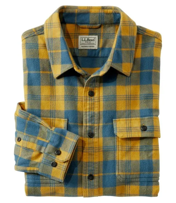 Men's Organic Flannel Shirt - Slightly Fitted Yellow Large, L.L.Bean