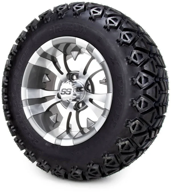 Golf Cart King 12x22 Vampire Gunmetal - Lifted Tires and Wheels Combo