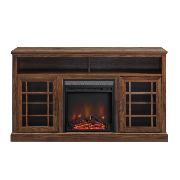 Copper Grove 58-Inch Glass Door Fireplace TV Console - Dark Walnut