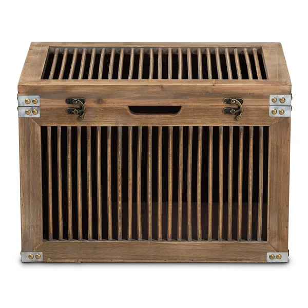 Baxton Studio Clement Rustic Transitional Medium Oak Finished 2-Piece Wood Spindle Storage Trunk Set